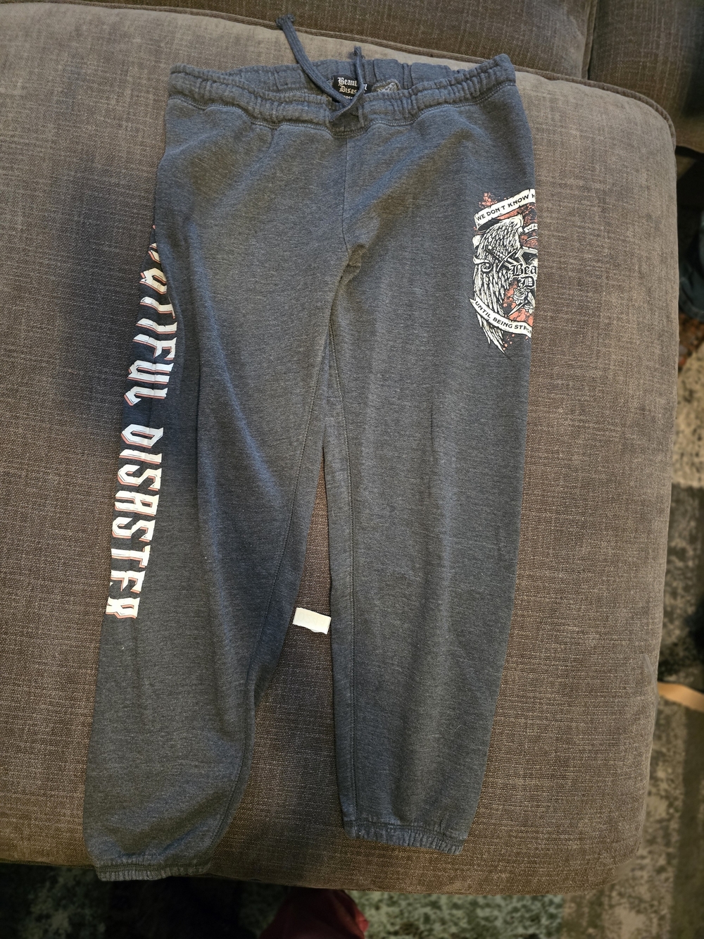 Beautiful Disaster Charcoal Graphic Sweatpants with Side Print